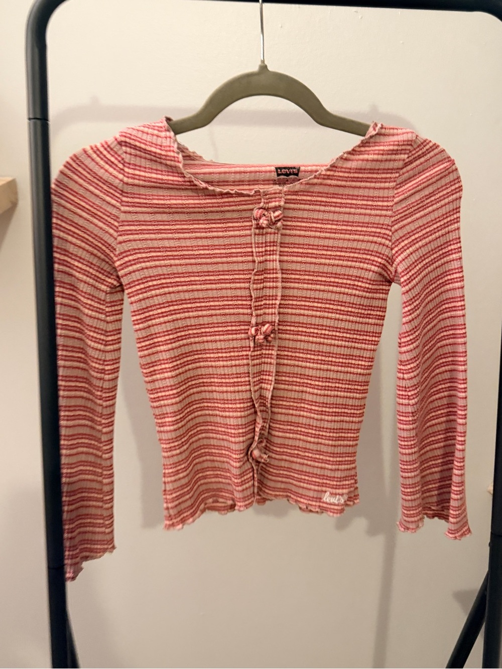 Levi's Pink & Cream Striped Ruffle-Knot Long Sleeve Top